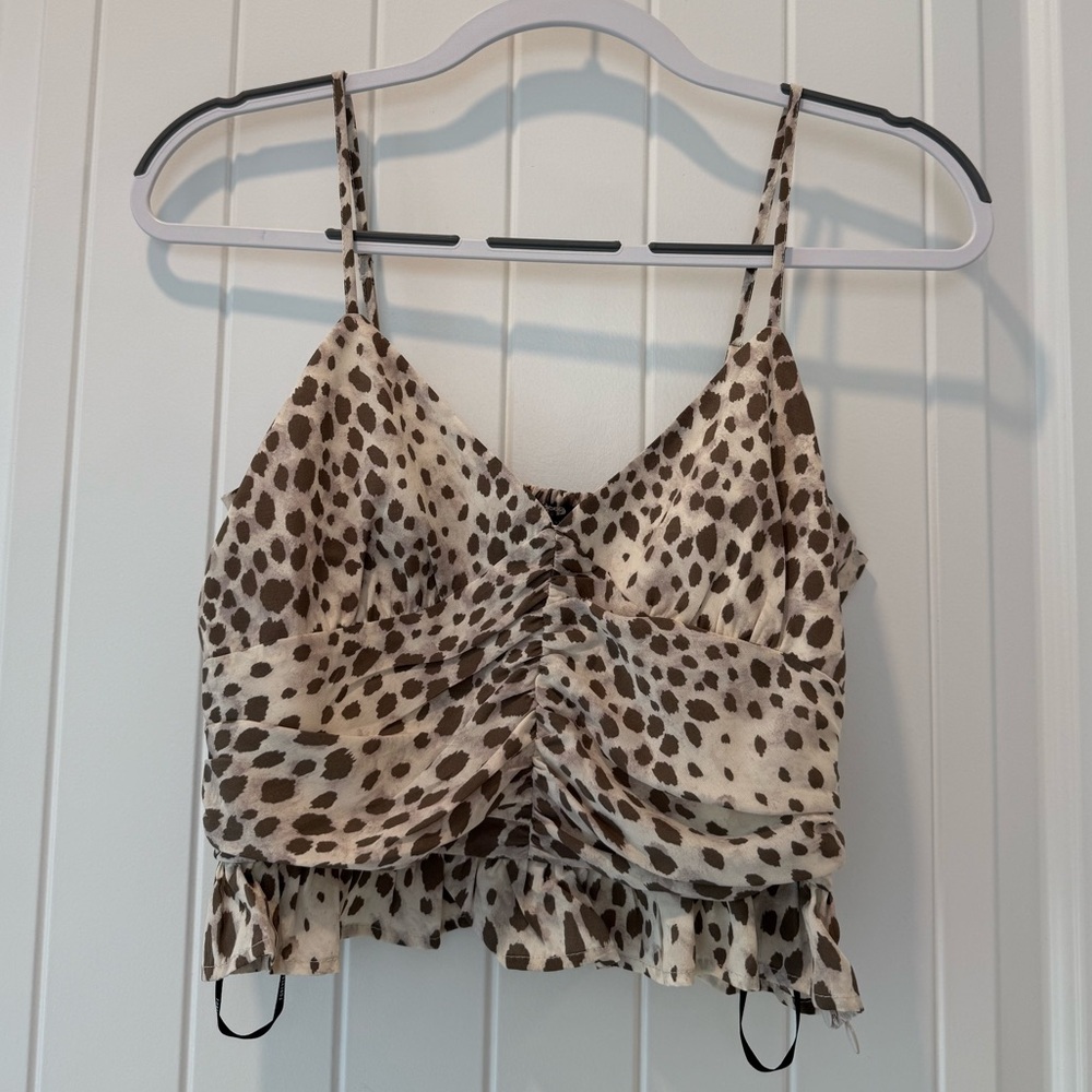 Forever 21 Spotted/Cheetah Print Ruched Crop Top